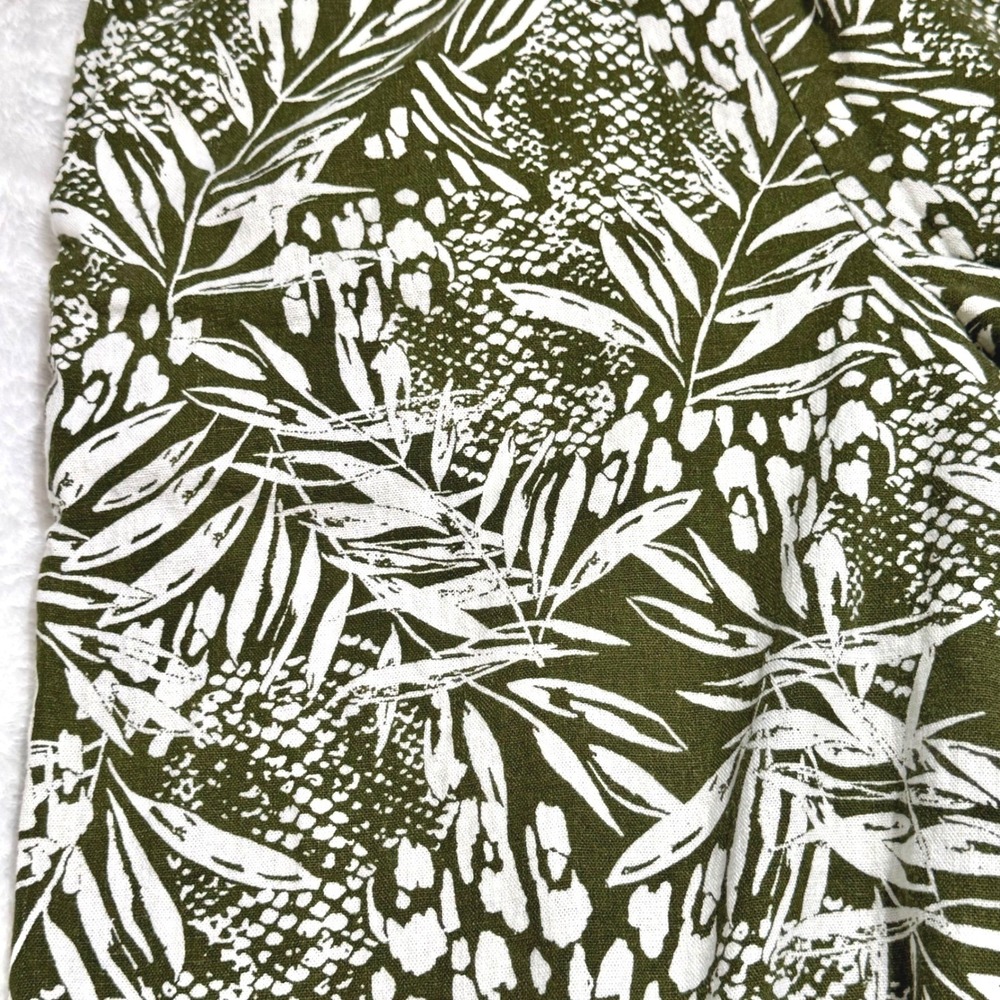 Nicole Miller NY Olive Green Tropical Palm Print Linen Jumpsuit XS Wide Leg - Picture 7 of 12